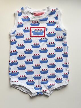 Vintage Marimekko by Sweet Potatoes Onesie 6M One-Piece Romper Boats Ships Baby